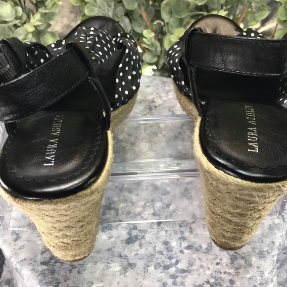 Laura Ashley Kilby Satin Fabric Polka Dot Espadrille Wedges WMS 10B☀️Like NEW☀️ - Picture 6 of 13